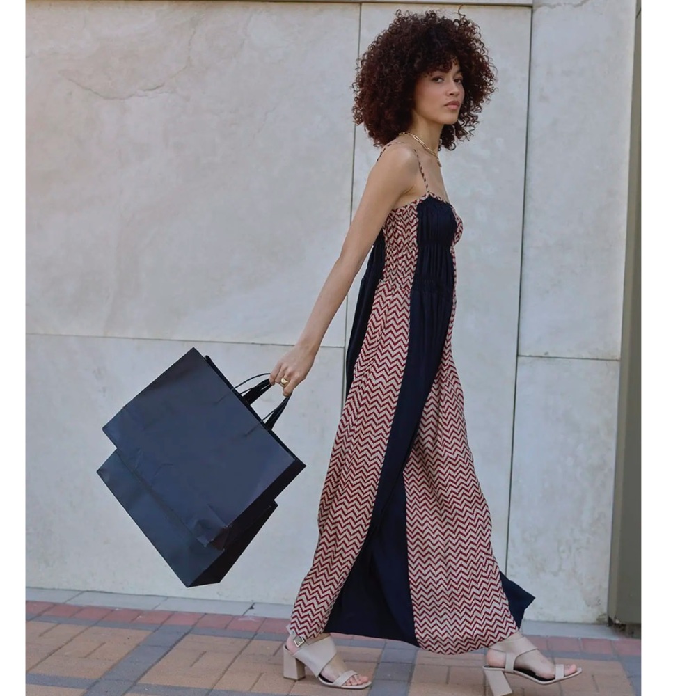 Natalie Martin Black and Red Chevron Maxi Dress